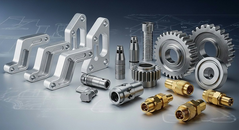 High-precision CNC machined metal parts collection featuring common materials aluminum aerospace brackets, titanium medical implants, stainless s High-precision CNC machined metal parts collection featuring common materials aluminum aerospace brackets, titanium medical implants, stainless s